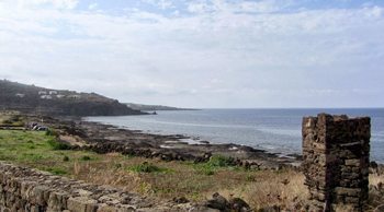 This is what passes for a beach--very rocky--on Pantelleria.