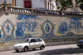 A tile mosaic mural on a street in Viseu. Max Hartshorne photo.