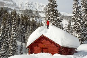 A snowy roof in Jackson Hole, Wyoming.