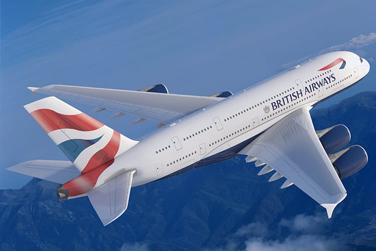 A British Airways A380: Considered one of the most comfortable planes in the sky. Air courier flights.