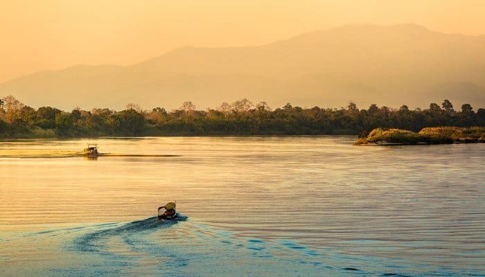 Cruising down the river as the sun sets.