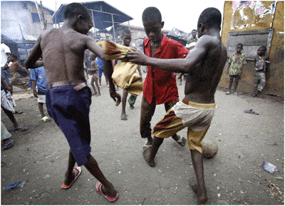 Boys playing in a Lagos neighborhood.
