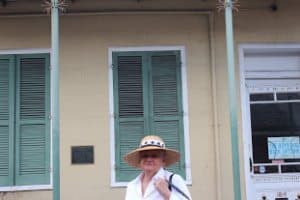 lnez Douglas, our local guide in front of a one-time Faulkner apartment.