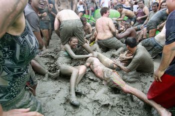 A muddy group shot.