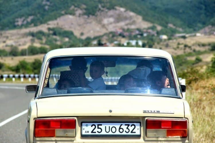 Taking a family ride in a Lada.