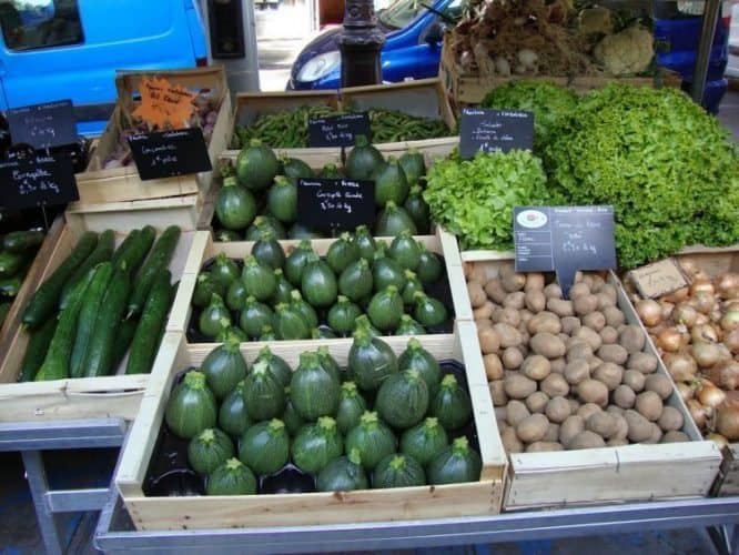 Fresh local veggies in a French market. Tina Gordon photo.