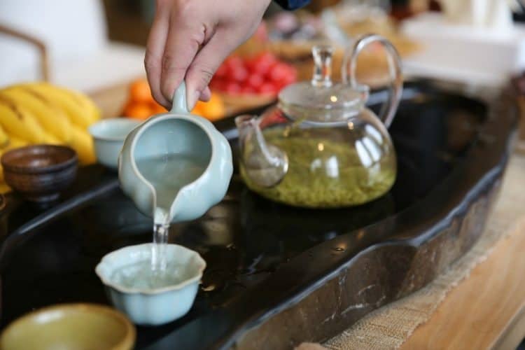 Pouring Biluochun tea in Suzhou.