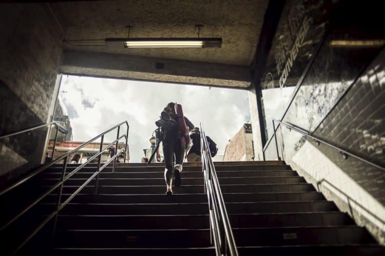 Exiting the subway in Manhattan