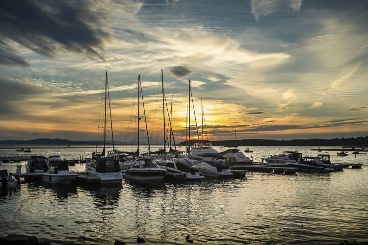 The sun sets over Lake Champlain.