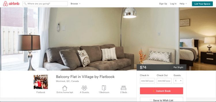 A screen shot showing an apartment on Flatbook.com