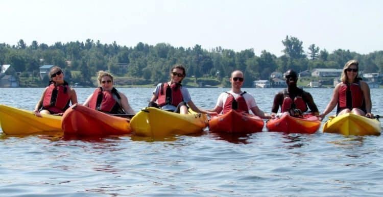 Kayaking on Chippewa Bay with fellow journalists. 