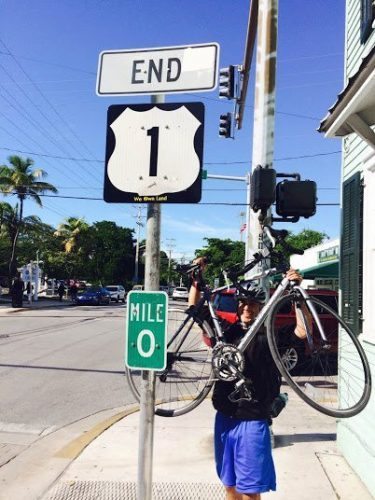 Mile Marker 0 US Highway 1 while cycling the Keys