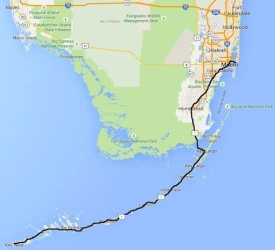 The route we took on our bike holiday cycling the Keys.