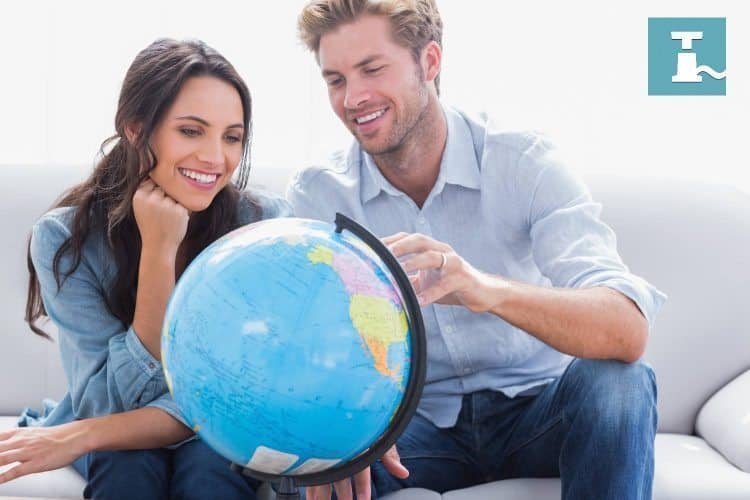 couple with globe