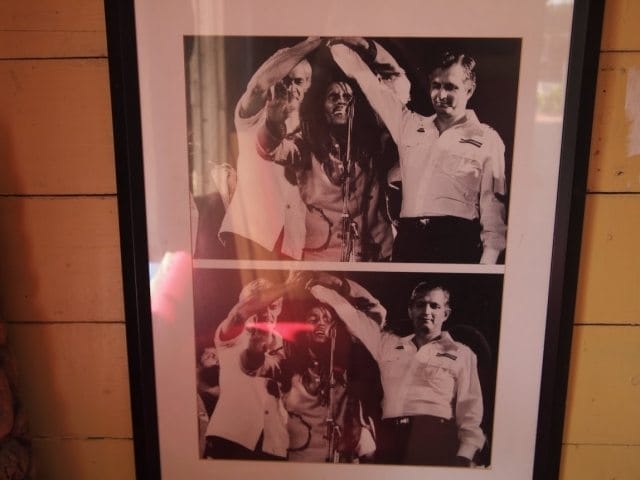 Bob Marley, the superstar and most famous Jamaican, with the two battling politicians whom he got to shake hands on stage in Kingston during a difficult time for the nation.