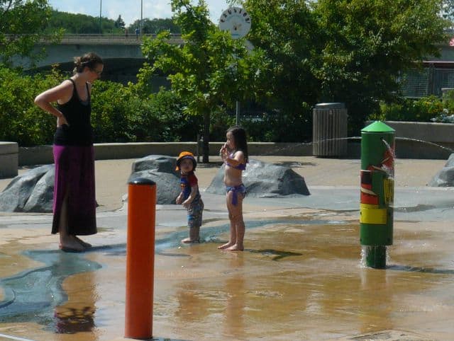 Kids enjoy the new water park by the South Saskatchewan River.