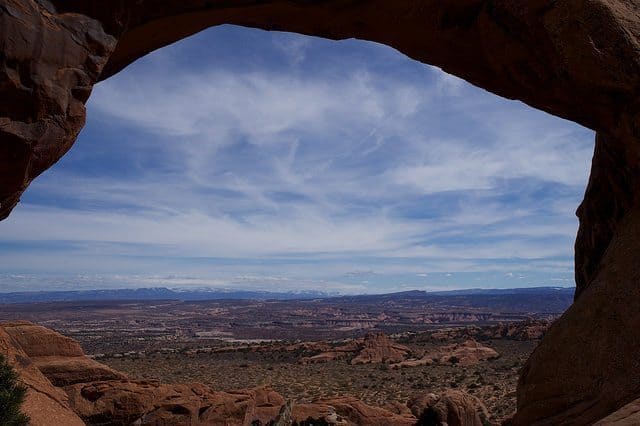 The view from Double O Arch may be my favorite from the Devil's Garden Hike through Arches National Park.