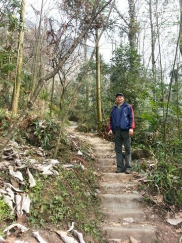 Cheng Wang on the pathway up Mt. Qingcheng. 