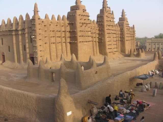 The Great Mosque made of sun dried mud bricks and mud mortar. 