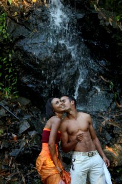 A waterfall kiss in Trinidad.