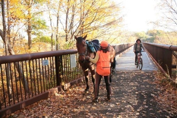 The recently built Rail Trail bridge of Wallkill Valley Land Trust in the Catskill Mountains gives everyone access to trails. Kristen Richard photos.