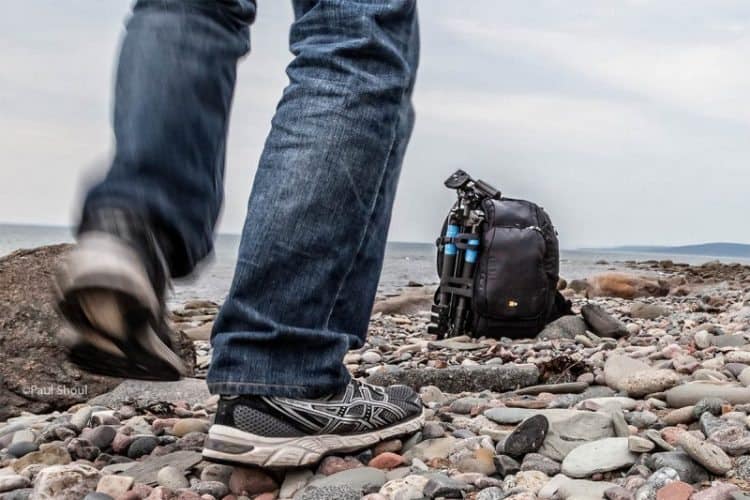 Testing a backpack on the beach in Nova Scotia. 