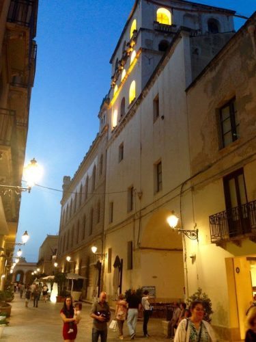 Center of Trapani, Sicily, at night.