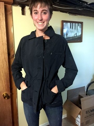 Editorial Assitant, Kristen Richard, wearing the Women's Roundtrip Jacket.