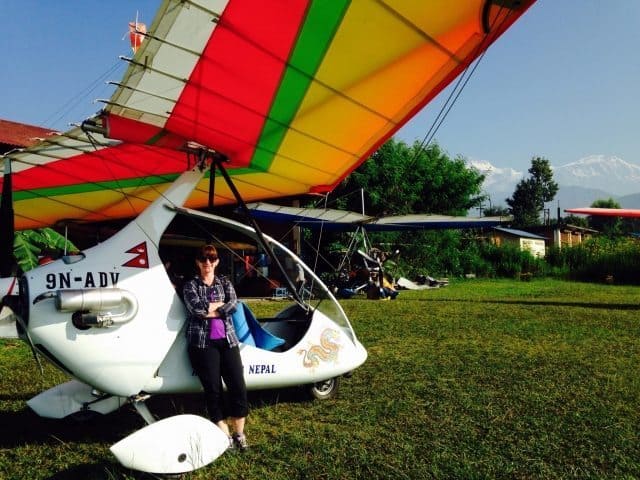 Kirsten getting ready to take an ultralight ride above Nepal.