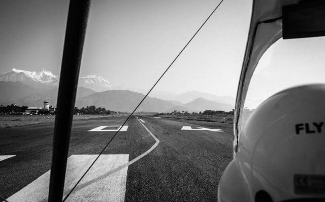 Heading down the runway at Pokhara Airport.