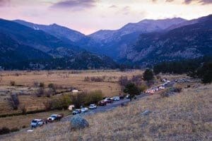 Moraine Park, Rocky Mountain National Park. Traffic stopped to watch the elk in the valley