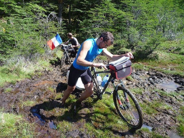 Biking in Patagonia...where bikes aren't supposed to go. Stephen Fabes photo.