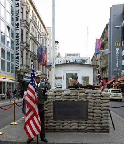 A McDonalds, The Wall Museum, and a large number of tourists pass by what the world calls "Checkpoint Charlie," which was the border between East and West Berlin