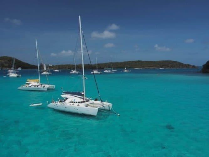 Yachts anchored in Tobago Cays.