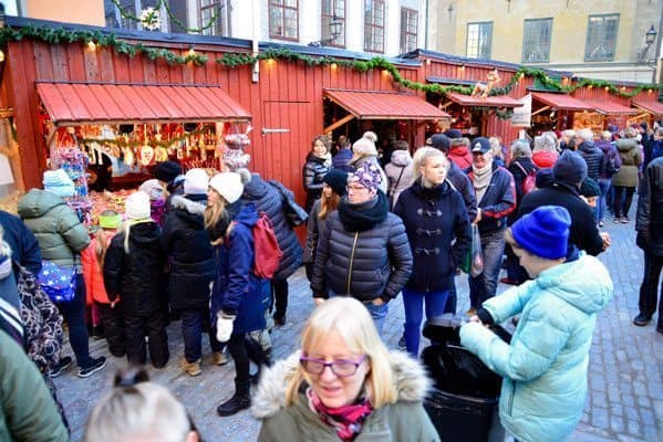 Christmas market in Gamla Stan (Old Town) are busy right up until the day before Christmas Eve.
