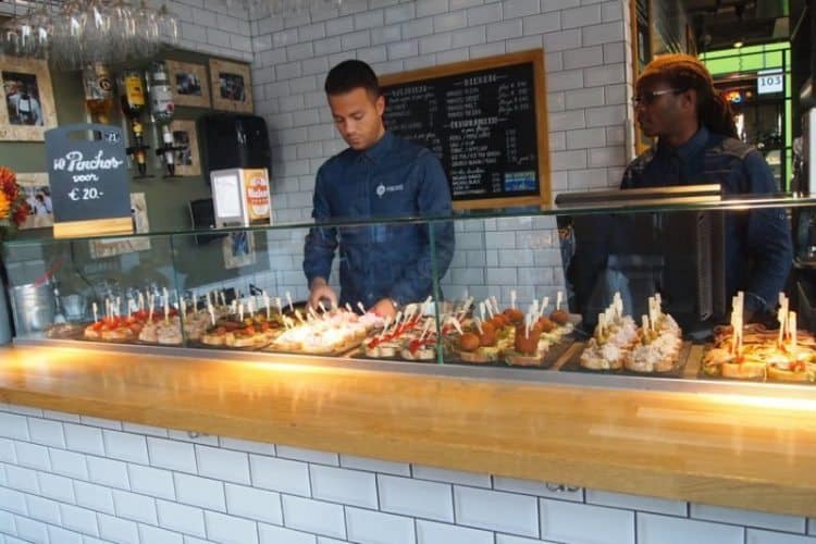 Pinchos, or tapas, in the Markthal Rotterdam.