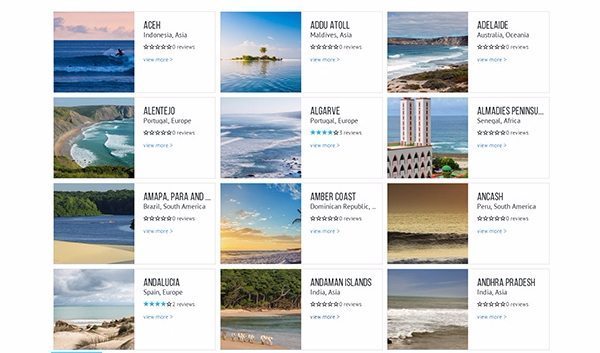 Some of the many regions offered on surfguide.com