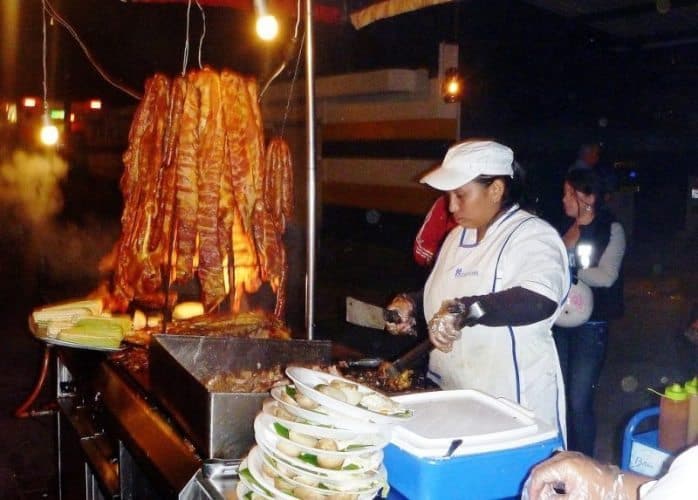 A street vendor selling steak outside the stadium.