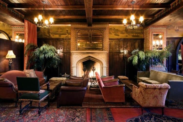 The Bowery Hotel Fireplace Lobby, in New York's Greenwich Village.