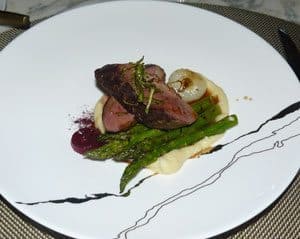 Duck with asparagus and turnip puree at Champlain