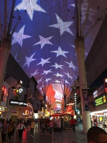 Fremont Street Video ceiling displays a wide array of images and video along 400 feet of screen. 