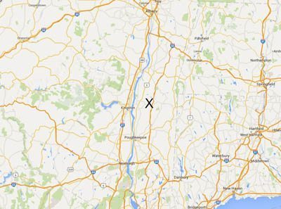 Hudson Valley, Rhinebeck marked with the X.