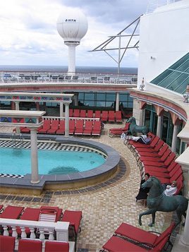 The adult solarium on the Explorer of the Seas offers a getaway from the kids.