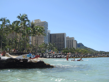 Waikiki Beach with Diamond Head in the background