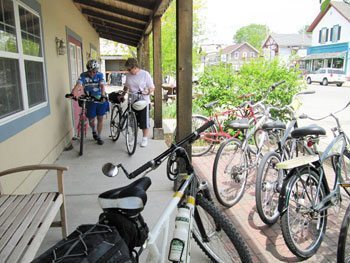 Right on the trail, the Bicycle Doctor Nordic Ski Shop in Dousman provides refreshment for people and bikes. 