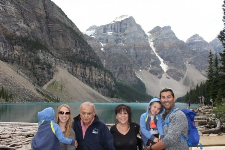 Alberta - Banff National Park - Moraine Lake - (from left, Bilal with his head turned, Maria, the co-author Habeeb, co-author Muna, Tamer, and Laith