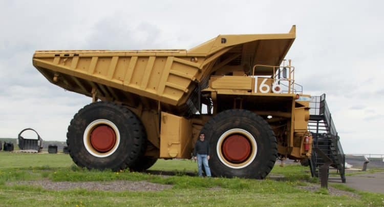 A giant mining dump truck on display at the Hull Rust Mine in Hibbing, Minnesota.