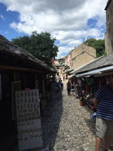 Dozens of bazaars line the main street of Mostar offering souvenirs and collectibles.
