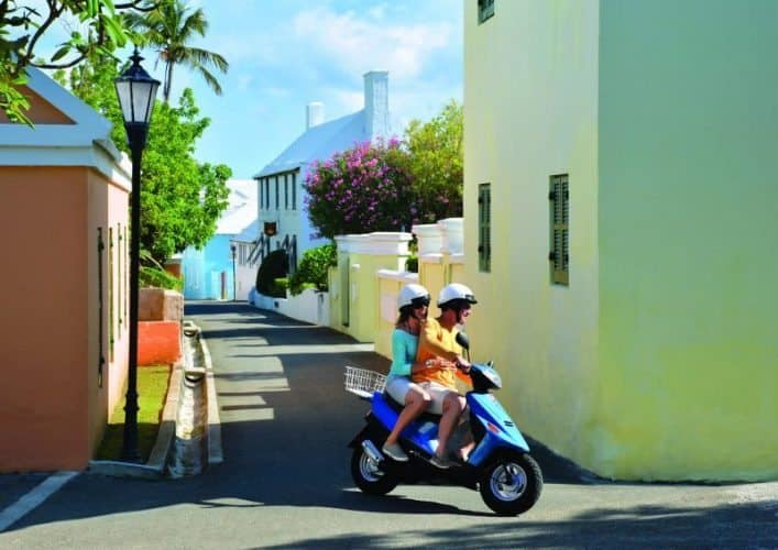 Zipping around St Georges on a scooter is a tradition in Bermuda.