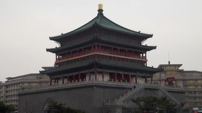 The impressive bell tower in Xi'an, China.